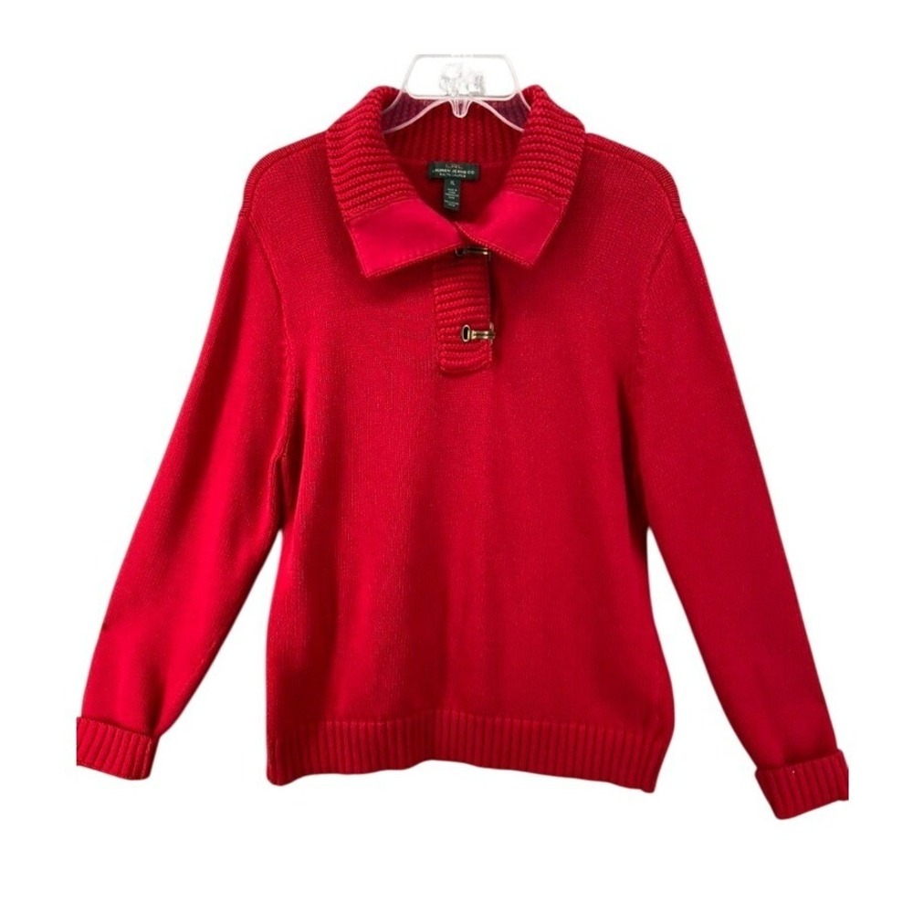 Lauren Jeans Co Ralph Lauren Sweater Womens XL Red Collared Toggle Knit Pullover